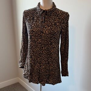 Zara Brown Leopard Print Button Down Shirt